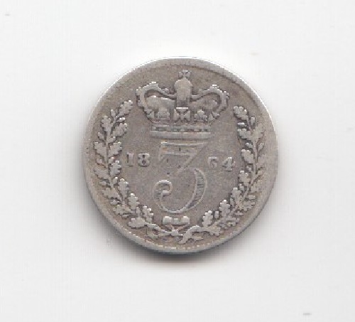1864 Queen Victoria Silver Threepence