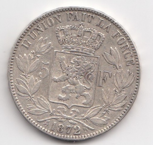 1872 Belgium 5 Francs
