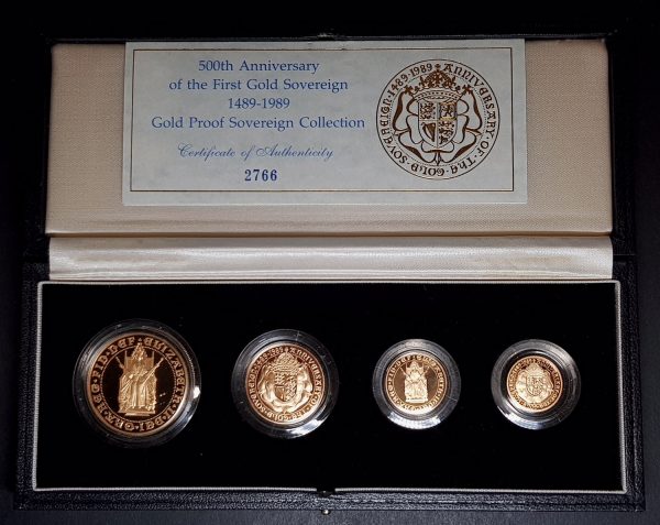 1989 500th Anniversary of Gold Sovereign 4-Coin Set Box
