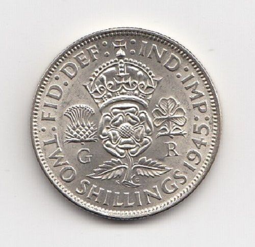 1945 King George VI Silver Two Shillings