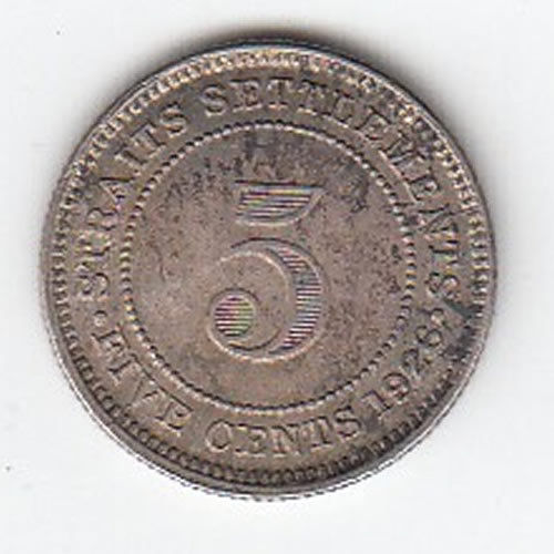 1926 Straits Settlement 5 Cents