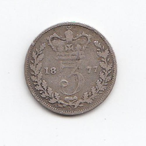1877 Queen Victoria Silver Threepence