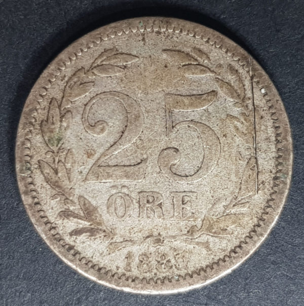 1885 Sweden Silver 25 Ore
