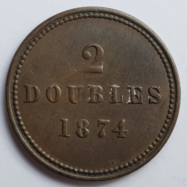 Obverse 1874 Guernsey 2 Doubles