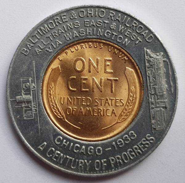 1933 United States One Cent Railway Token - Baltimore & Ohio