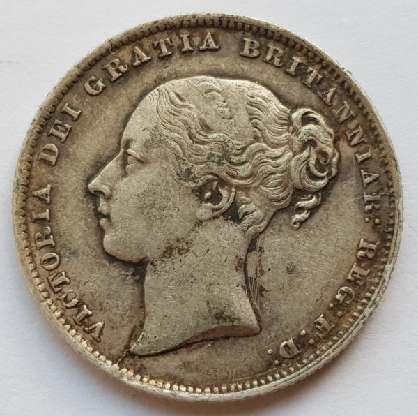 1864 Queen Victoria Silver Shilling - Die 22