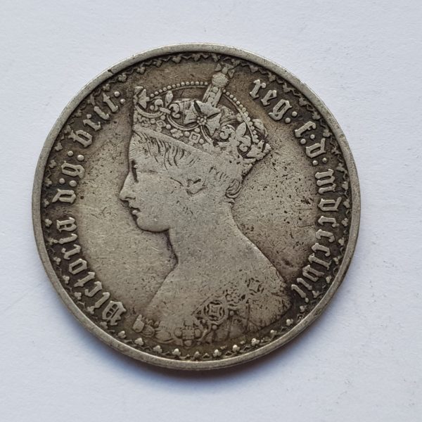 1857 Queen Victoria Silver Gothic Florin