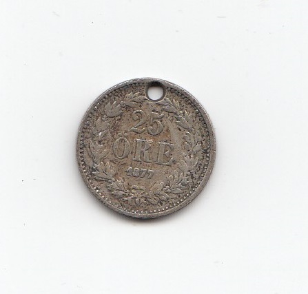 1877 Sweden Silver 25 Ore
