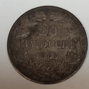 1865 Papal States Silver 20 Baiocchi