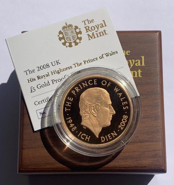 2008 Prince Charles 60th Birthday Gold Proof Five Pounds