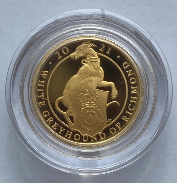 2021 Queens Beasts Greyhound Gold Proof Quarter Ounce
